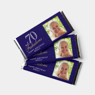 70 and Fabulous Elegant Blue 70th Birthday Photo Hershey Bar Favors