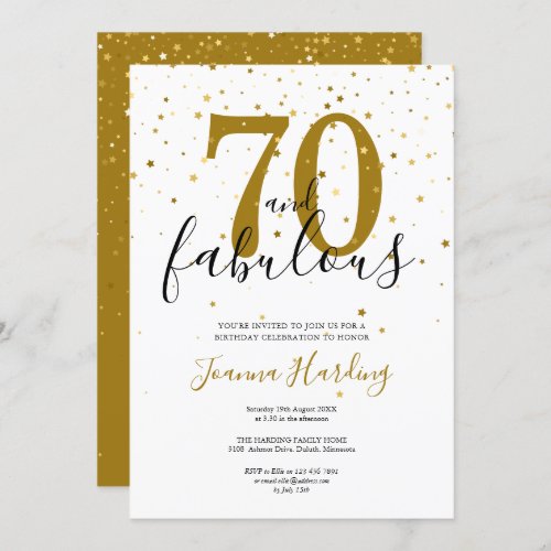 70 and Fabulous Elegant Gold and Black Birthday Invitation