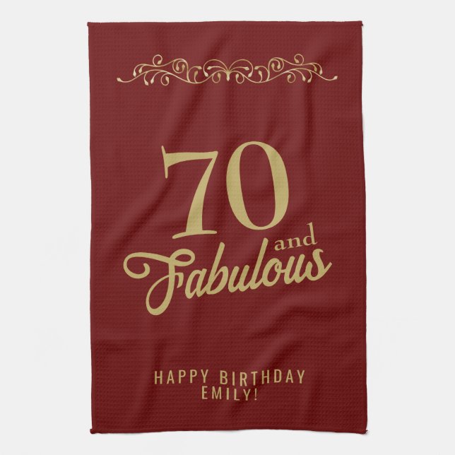 70 and Fabulous Elegant Ornament 70th Birthday Kitchen Towel (Vertical)