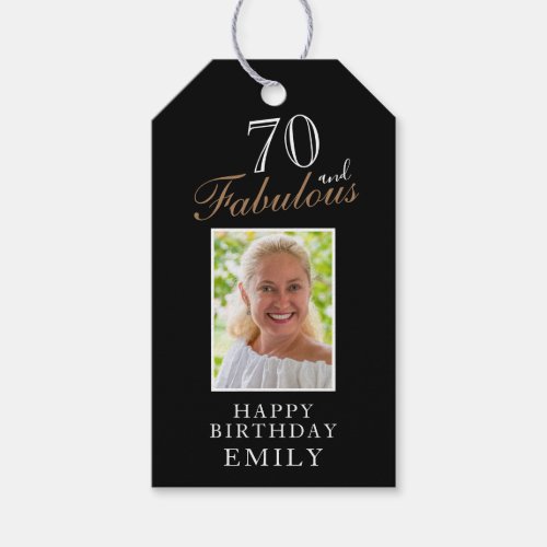 70 and Fabulous Elegant Script Photo 70th Birthday Gift Tags