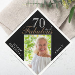 70 and Fabulous Elegant Script Photo 70th Birthday Napkins<br><div class="desc">70 and Fabulous Black Elegant Script Photo 70th Birthday Napkins. Make your own 70th birthday party paper napkin for her. Customize with the name and age and insert your photo into the template.</div>