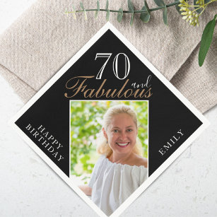 70 and Fabulous Elegant Script Photo 70th Birthday Napkins