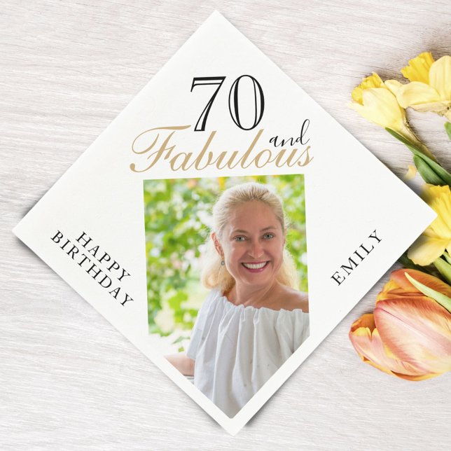 70 and Fabulous Elegant Script Photo 70th Birthday Napkins (Creator Uploaded)