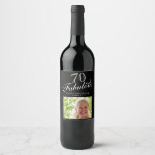 70 and Fabulous Elegant Script Photo 70th Birthday Wine Label