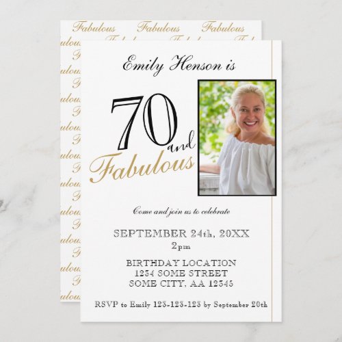 70 and Fabulous Elegant Script Photo Birthday Invitation