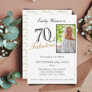 70 and Fabulous Elegant Script Photo Birthday Invitation