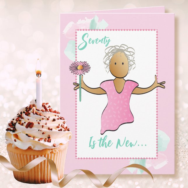 70 and Fabulous Female Cartoon Pink Birthday Card (Creator Uploaded)