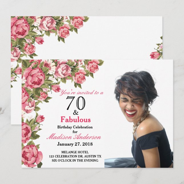 70 and Fabulous Floral | 70th Birthday Invitations (Front/Back)