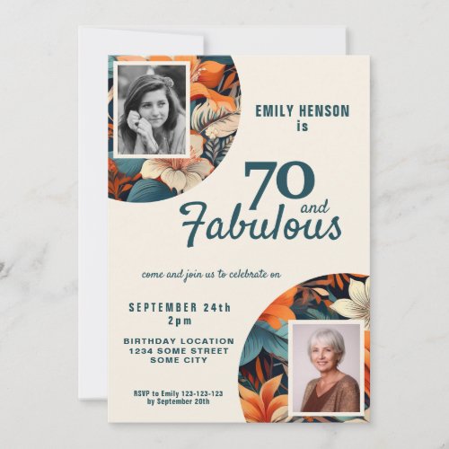 70 and Fabulous Flower Pattern 2 Photo Birthday Invitation