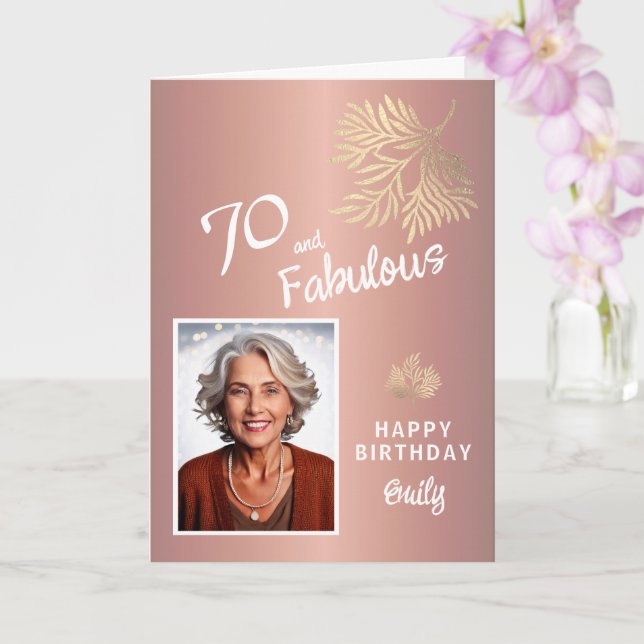 70 and Fabulous Foliage 70th Birthday Photo Card (Orchid)