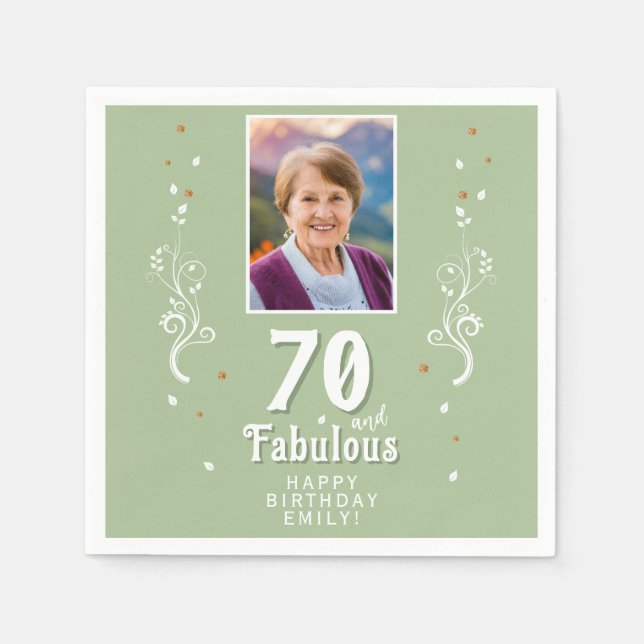 70 and Fabulous Foliage 70th Birthday Photo Napkins (Front)