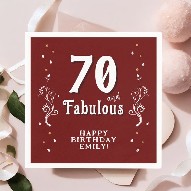 70 and Fabulous Foliage Red 70th Birthday Napkins (Creator Uploaded)