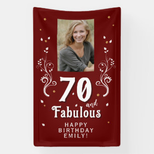 70 and Fabulous Foliage Red 70th Birthday Photo Banner