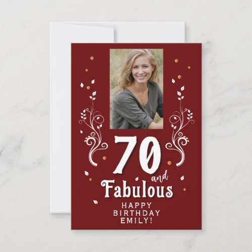70 and Fabulous Foliage Red 70th Birthday Photo Card