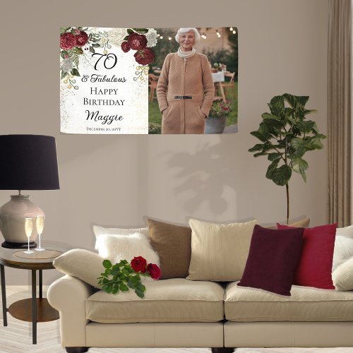 70 and Fabulous Glam Rose Floral Birthday Party Banner