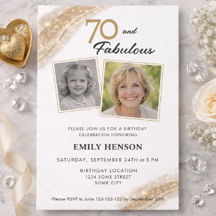 70 and Fabulous Gold 2 Photo Birthday Invitation