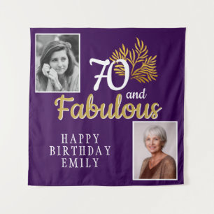 70 and Fabulous Gold Foliage 2 Photo Birthday Tapestry