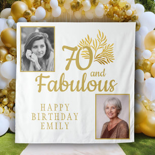 70 and Fabulous Gold Foliage 2 Photo Birthday Tapestry