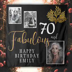 70 and Fabulous Gold Foliage 3 Photo Birthday Tapestry