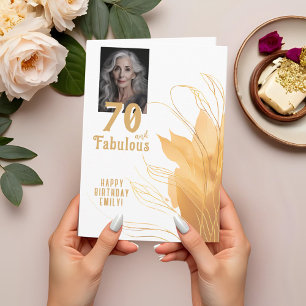70 and Fabulous Gold Foliage 70th Birthday Photo Card