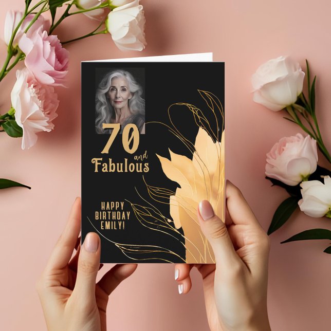 70 and Fabulous Gold Foliage 70th Birthday Photo Card (Creator Uploaded)