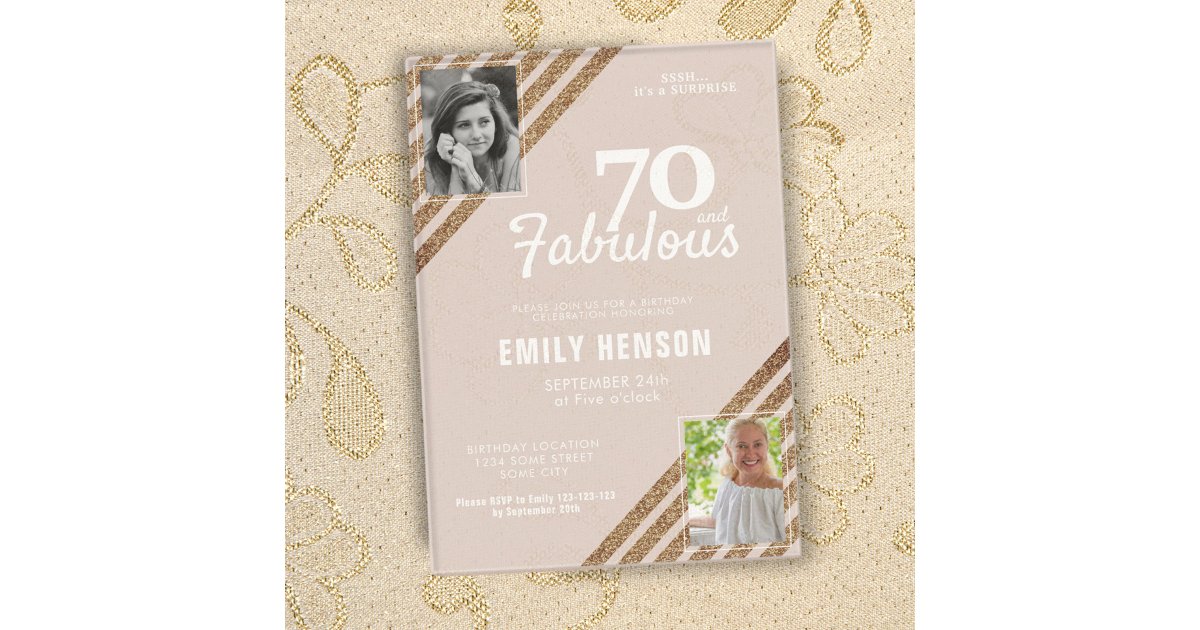 70 and Fabulous Gold Glitter 2 Photo 70th Birthday Acrylic Invitations ...