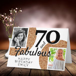 70 and Fabulous Gold Glitter 2 Photo 70th Birthday Card<br><div class="desc">70 and Fabulous Gold Glitter 2 Photo 70th Birthday Greeting Card. Add your photos - you can use an old and new photo. Add your name,  age and text inside or erase it.</div>