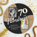 70 and Fabulous Gold Glitter 2 Photo 70th Birthday Classic Round Sticker<br><div class="desc">70 and Fabulous Gold Glitter 2 Photo 70th Birthday Stickers. These stickers are perfect for adding a touch of glamour to your birthday celebrations. The stickers feature a stunning gold glitter design with the number 70. It's a fun and practical accessory that will help you celebrate your milestone birthday in...</div>