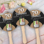 70 and Fabulous Gold Glitter 2 Photo 70th Birthday Hand Fan<br><div class="desc">70 and Fabulous Gold Glitter 2 Photo 70th Birthday Hand Fan. Add your photo,  name and age.</div>