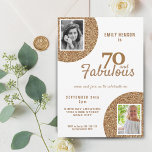 70 and Fabulous Gold Glitter 2 Photo 70th Birthday Invitation<br><div class="desc">70 and Fabulous Gold Glitter 2 Photo 70th Birthday Invitation. Modern and elegant faux golden glitter birthday invitation for her. Add your photos - you can use an old and a new photo.</div>