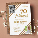 70 and Fabulous Gold Glitter 2 Photo 70th Birthday Invitation<br><div class="desc">70 and Fabulous Gold Glitter 2 Photo 70th Birthday Surprise Party Invitation. Modern and elegant faux gold glitter birthday invitation for her. Add your photos - you can use an old and a new photo. You can change all the text.</div>