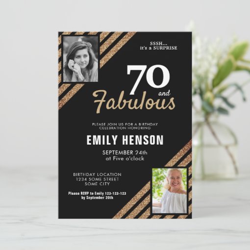 70 And Fabulous Gold Glitter 2 Photo 70th Birthday Invitation Zazzle