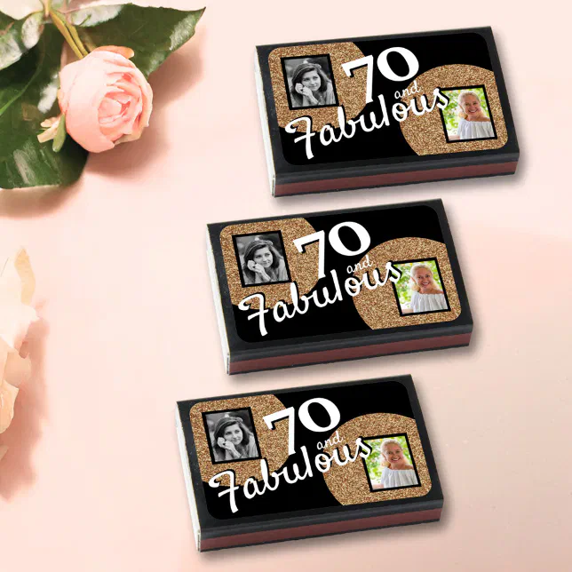 70 and Fabulous Gold Glitter 2 Photo 70th Birthday Matchboxes | Zazzle