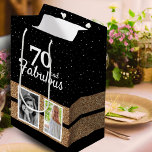 70 and Fabulous Gold Glitter 2 Photo 70th Birthday Medium Gift Bag<br><div class="desc">70 and Fabulous Gold Glitter 2 Photo 70th Birthday Gift Bag. Personalized black gift bag with 2 photos and gold glitter. Add your photos - you can use an old and new photo.</div>