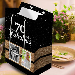 70 and Fabulous Gold Glitter 2 Photo 70th Birthday Medium Gift Bag