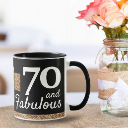 70 and Fabulous Gold Glitter 2 Photo 70th Birthday Mug