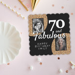 70 and Fabulous Gold Glitter 2 Photo 70th Birthday Paper Coaster<br><div class="desc">70 and Fabulous Gold Glitter 2 Photo 70th Birthday Party Paper Coaster. Elegant faux gold glitter on a black background. Add your photos - you can use an old and new photo. Add your name and age.</div>