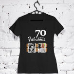 70 and Fabulous Gold Glitter 2 Photo 70th Birthday T-Shirt<br><div class="desc">70 and Fabulous Gold Glitter 2 Photos 70th Birthday Black T-shirt. The text is in white color. Add your photos - you can use an old and new photo - before and after photos.</div>