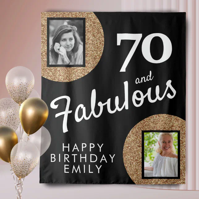 70 And Fabulous Gold Glitter 2 Photo 70th Birthday Tapestry Zazzle