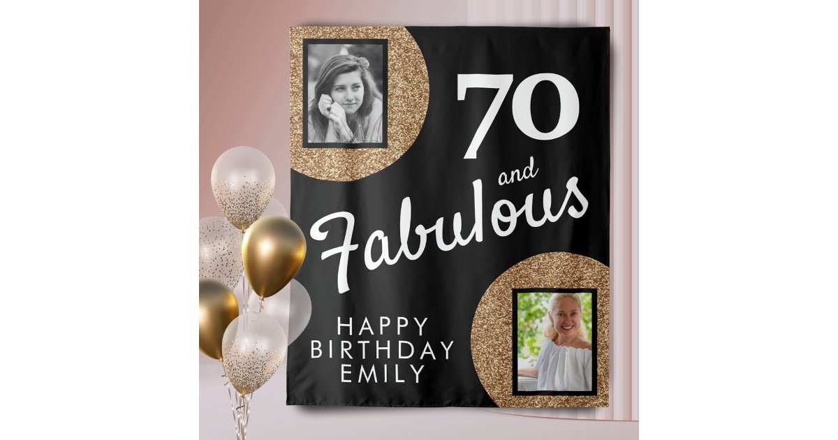 70 and Fabulous Gold Glitter 2 Photo 70th Birthday Tapestry | Zazzle