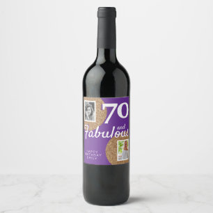 70 and Fabulous Gold Glitter 2 Photo 70th Birthday Wine Label