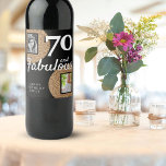 70 and Fabulous Gold Glitter 2 Photo 70th Birthday Wine Label<br><div class="desc">70 and Fabulous Gold Glitter 2 Photo 70th Birthday Wine Label. Add your photos - you can use an old and new photo. Add your name and age.</div>