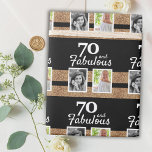 70 and Fabulous Gold Glitter 2 Photo 70th Birthday Wrapping Paper<br><div class="desc">70 and Fabulous Gold Glitter 2 Photo 70th Birthday Wrapping Paper. Personalized black gift wrap with 2 photos and gold glitter. Add your photos - you can use an old and new photo.</div>