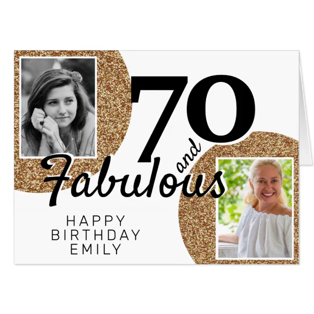 70 and Fabulous Gold Glitter 3 Photo 70th Birthday Card | Zazzle