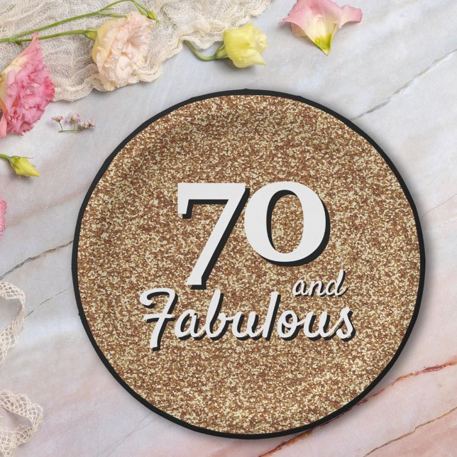 70 and Fabulous Gold Glitter 70th Birthday Paper Plates (Creator Uploaded)