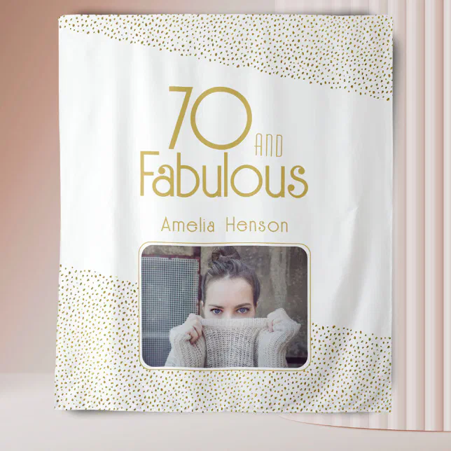 70 and Fabulous Gold Glitter 70th Birthday Photo Tapestry | Zazzle