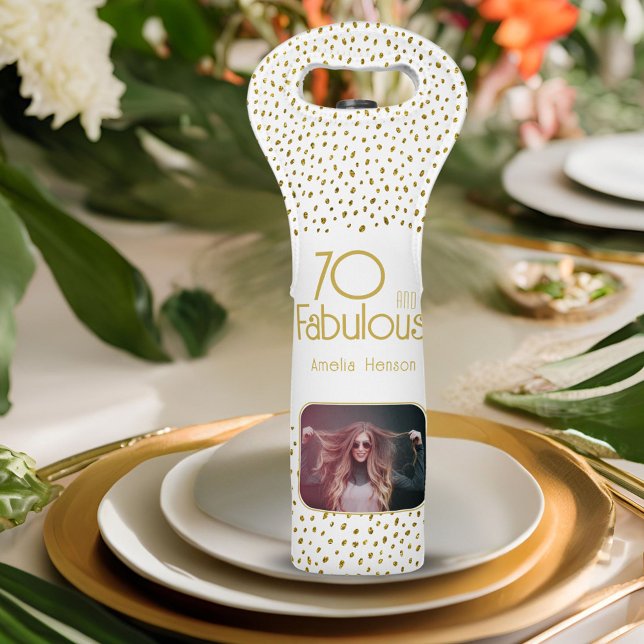 70 and Fabulous Gold Glitter 70th Birthday Photo   Wine Bag (Creator Uploaded)