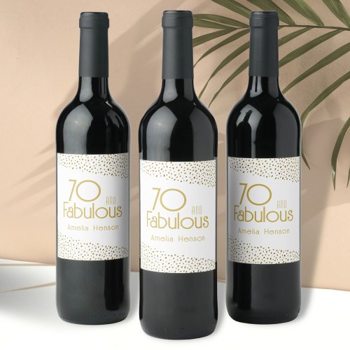 70 and Fabulous Gold Glitter 70th Birthday  Wine Label
