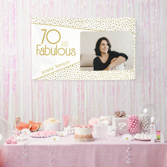 70 and Fabulous Gold Glitter Photo 70th Birthday Banner (Party)