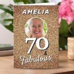 70 and Fabulous Gold Glitter Photo 70th Birthday Card<br><div class="desc">70 and Fabulous Gold Glitter Photo 70th Birthday Card. Personalize with name and photo.</div>